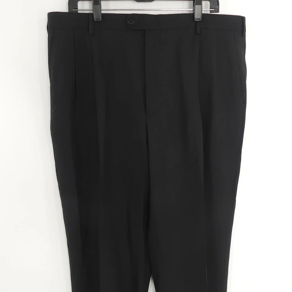 Zanella Bennett Wool Dress Pants Pleated Black Stripe Men's‎ 40x33